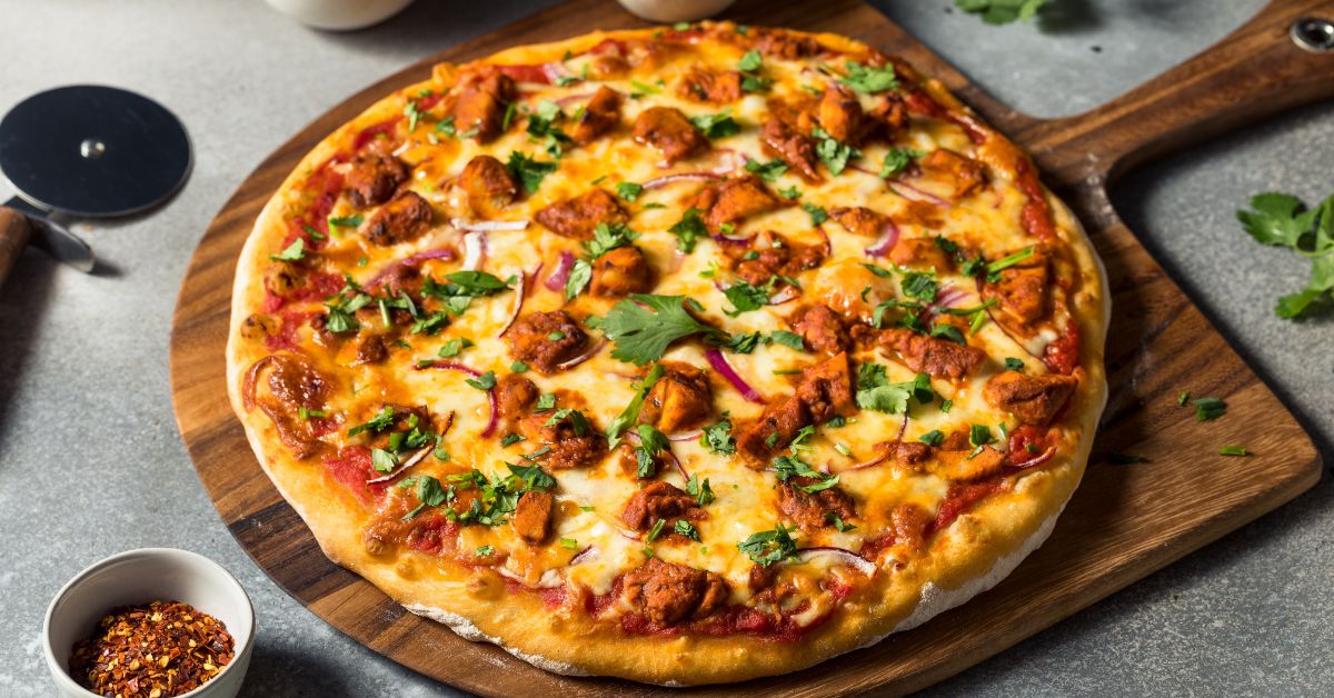 Indian Tikka Masala Pizza with Chicken Cilantro and Onions
